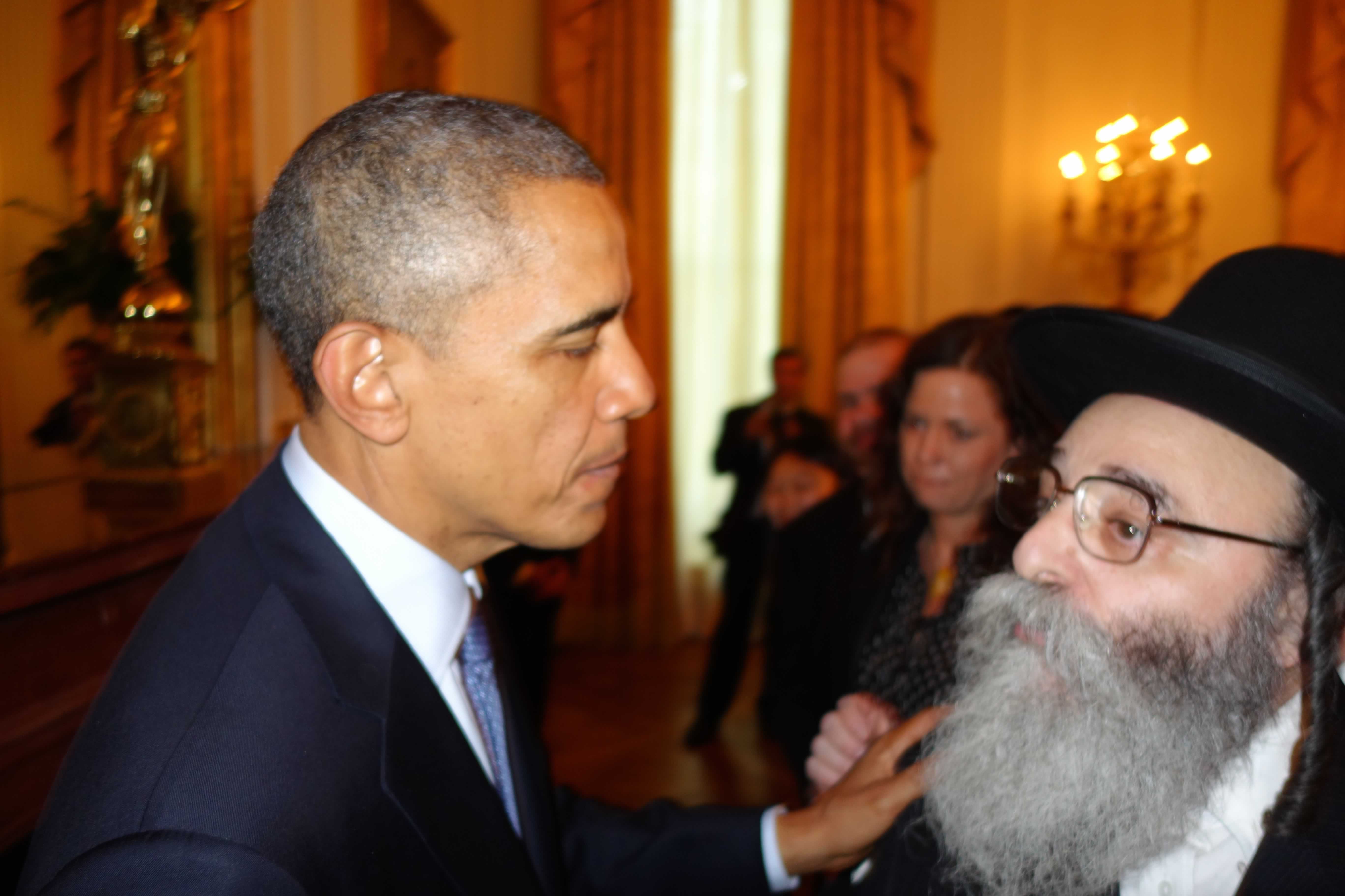 PRESIDENT BARACK OBAMA GREETING RABBI NIEDERMAN AT THE WHITE HOUSE